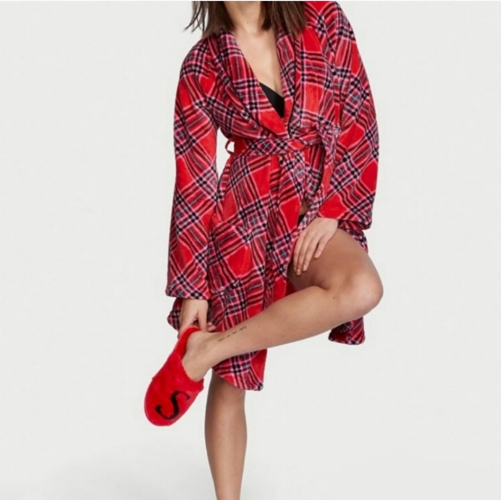 Victorias Secret Plaid Cozy Warm Plush Fuzzy Robe Size M/ L